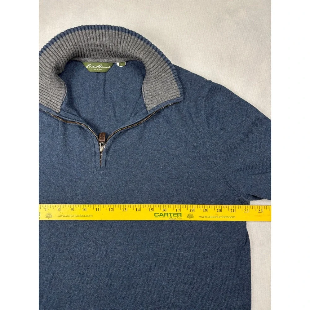 Eddie Bauer Mens Blue Cotton Cashmere Quarter Zip Sweater‎ Large 14003804